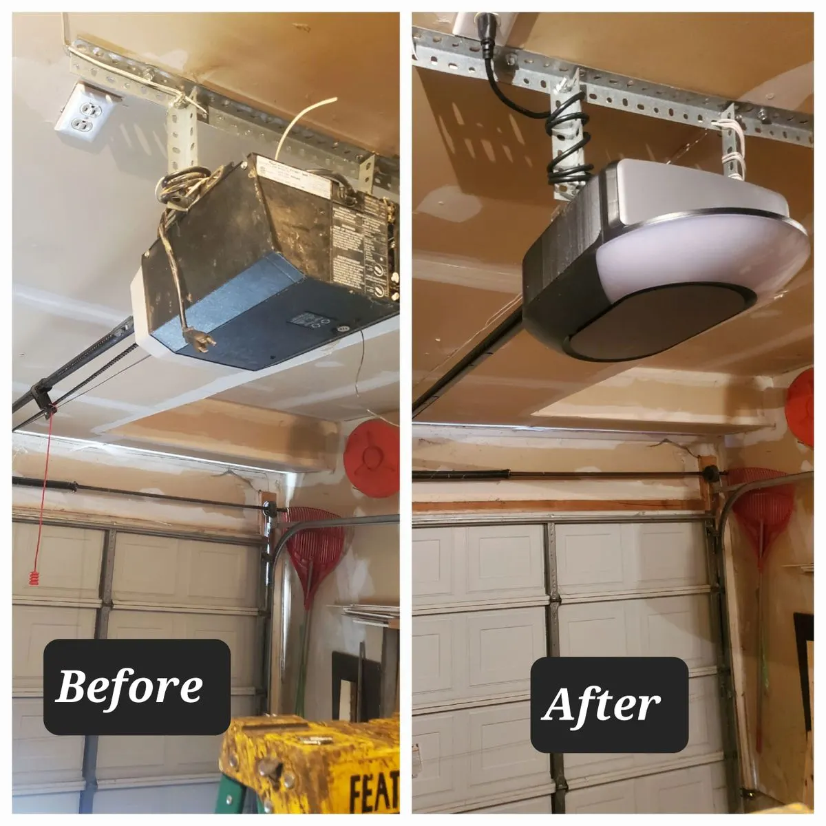 Garage door opener before and after upgrade in Dunrobin Ontario