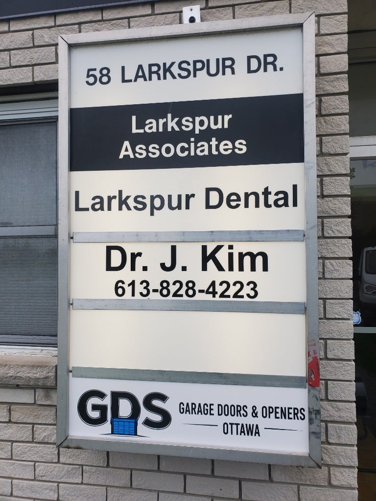 GDS Garage Doors & Openers Ottawa office directory sign at 58 Larkspur Drive, Unit D, Nepean